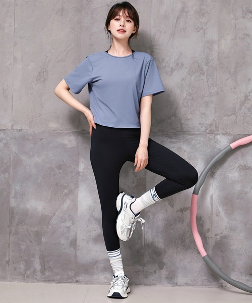 CRONOS ヨガウェアセット Tシャツとレギンス グレー セール】【大きいサイズ有/吸汗速乾/パッド付き/伸縮性有/セットアップ