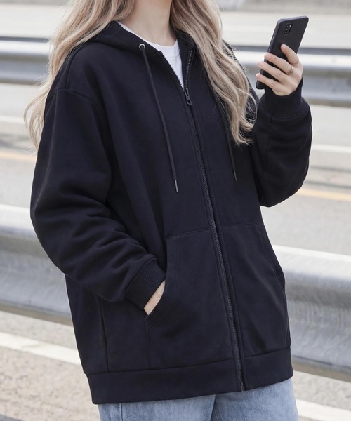 cammie(キャミー)の「ジャージファブリックジップパーカー(パーカー・レディース・アイボリー/ブラック/グレー/ダークグレー・M/L)」の9枚目の写真