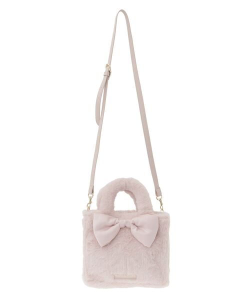 Maison de FLEUR（メゾンドフルール）の「サテンリボンファー2Wayスクエアトートバッグ（トートバッグ・レディース・オフホワイト/ピンク・FREE）」の3枚目の写真