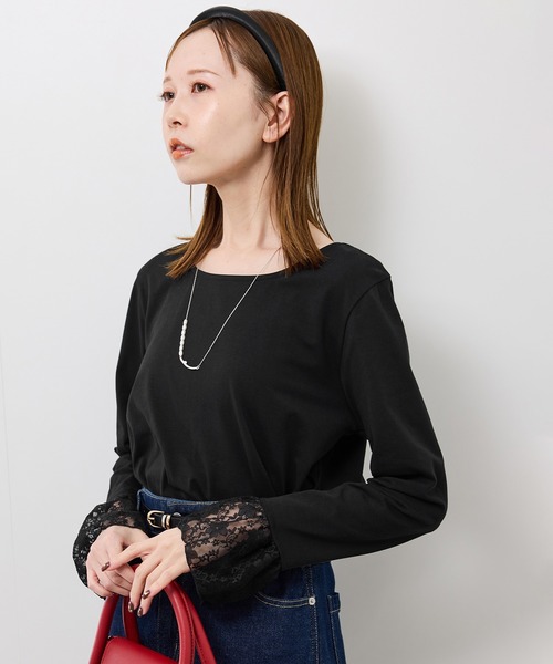 ROPE' PICNIC（ロペピクニック）の「袖レースカットトップス（Tシャツ/カットソー・レディース・ホワイト/ブラック・FREE）」の2枚目の写真