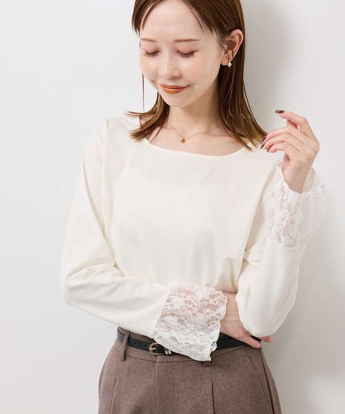 ROPE' PICNIC（ロペピクニック）の「袖レースカットトップス（Tシャツ/カットソー・レディース・ホワイト/ブラック・FREE）」の3枚目の写真