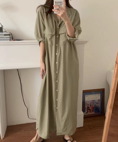 FREE STYLISTS(フリー スタイリスト)の「YUGA_YGMC Long-sleeved shirt dress(ワンピース・レディース・オフホワイト/ネイビー/カーキ・FREE)」の2枚目の写真