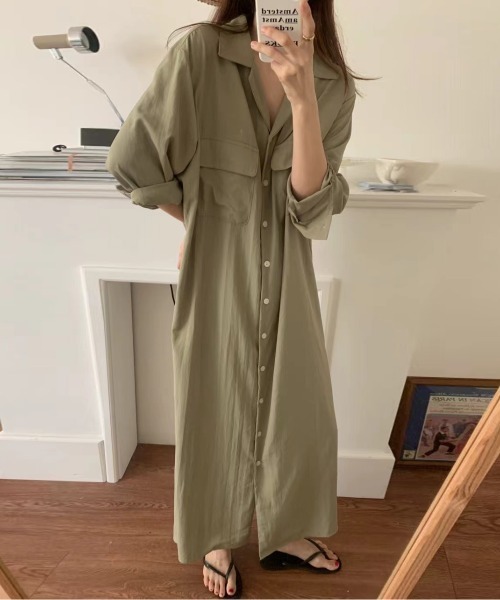 FREE STYLISTS(フリー スタイリスト)の「YUGA_YGMC Long-sleeved shirt dress(ワンピース・レディース・オフホワイト/ネイビー/カーキ・FREE)」の5枚目の写真