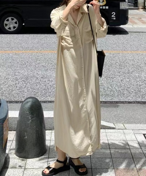 FREE STYLISTS(フリー スタイリスト)の「YUGA_YGMC Long-sleeved shirt dress(ワンピース・レディース・オフホワイト/ネイビー/カーキ・FREE)」の7枚目の写真