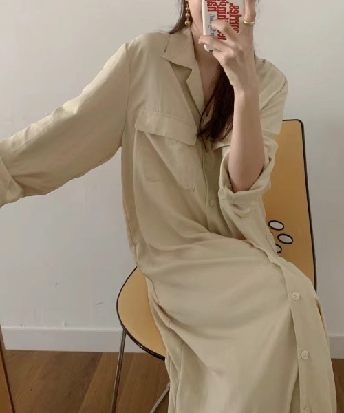 FREE STYLISTS(フリー スタイリスト)の「YUGA_YGMC Long-sleeved shirt dress(ワンピース・レディース・オフホワイト/ネイビー/カーキ・FREE)」の10枚目の写真