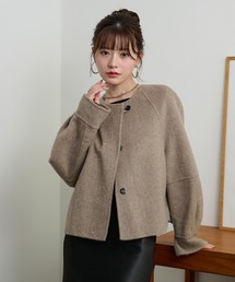 collarless fly front short coat /コットンウールノーカラー比翼ショートコート