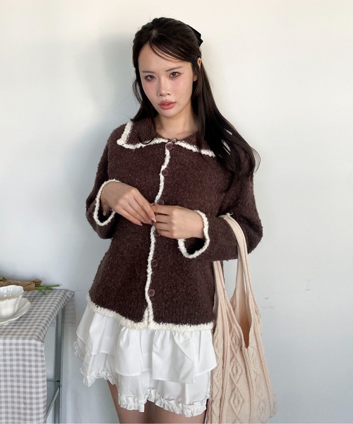 JEAN PAUL GAULTIERリブ編みダークブラウンカーディガン 48 JEAN PAUL GAULTIERリブ編みダークブラウンカーディガン 48