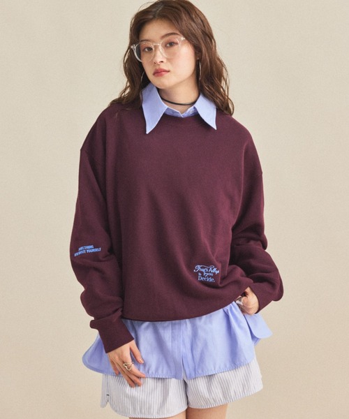 MIRROR STOKE（ミラーストーク）の「【ZOZO限定】BACK LOGO SWEATSHIRT/バックロゴスウェットシャツ（スウェット・レディース・ブラウン/オフホワイト・MEDIUM）」の2枚目の写真