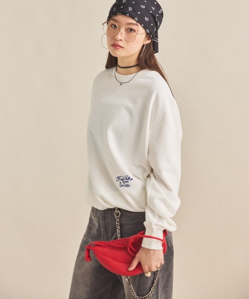 MIRROR STOKE（ミラーストーク）の「【ZOZO限定】BACK LOGO SWEATSHIRT/バックロゴスウェットシャツ（スウェット・レディース・ブラウン/オフホワイト・MEDIUM）」の5枚目の写真