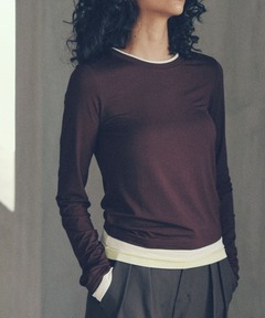 レイヤードフーディーロングスリーブトップス（Tシャツ