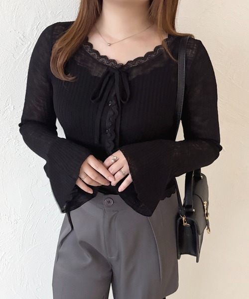 シアーリブニットカーディガン（ニット/セーター）｜apres jour