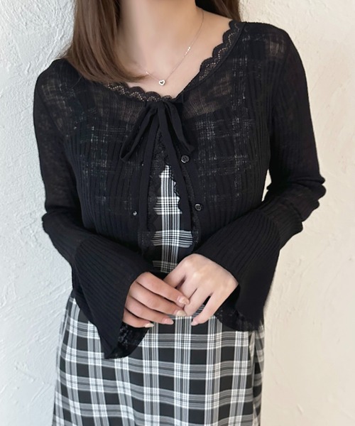 シアーリブニットカーディガン（ニット/セーター）｜apres jour