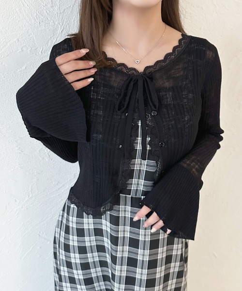 シアーリブニットカーディガン（ニット/セーター）｜apres jour