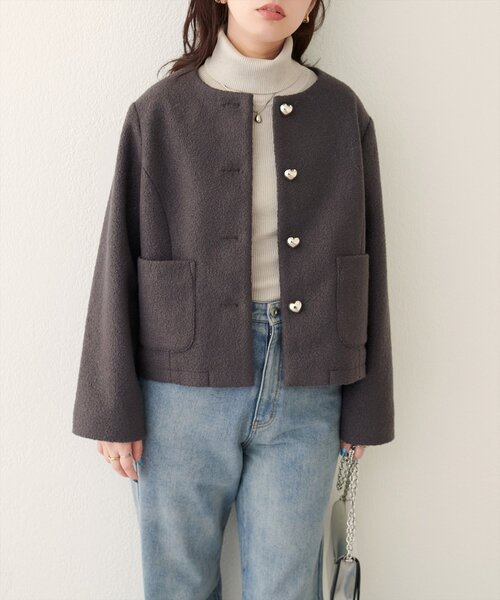 natural couture ハート釦ほっこり素材コートジャケット ハート釦ほっこり素材コートジャケット | natural couture