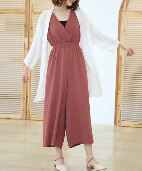 ReRe(リリ)の「チューブトップ付きワイドパンツサロペット(サロペット/オーバーオール・レディース・ブラック/カーキ/テラコッタ/ベージュ/サックスブルー・FREE)」の12枚目の写真