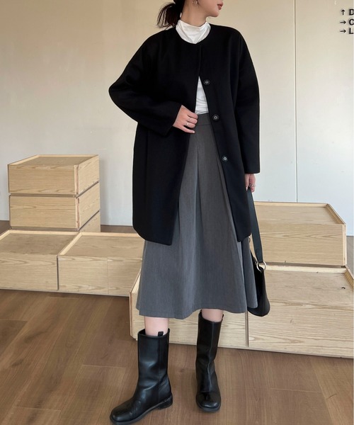 Maison Calme(メゾンカルム)の「ふんわりシルエットノーカラーライトメルトンミドル丈コート スナップボタン(ノーカラーコート・レディース・ブラウン/ブラック/アイボリー・M/L)」の18枚目の写真