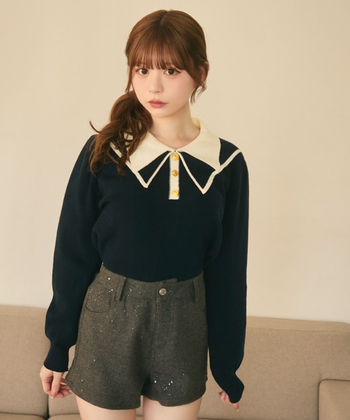 TITTY&CO.（ティティーアンドコー）の「バイカラー襟ニット（ニット/セーター・レディース・アイボリー/チャコールグレー/ネイビー・FREE）」の3枚目の写真