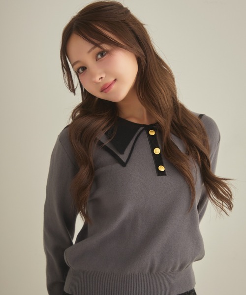 TITTY&CO.（ティティーアンドコー）の「バイカラー襟ニット（ニット/セーター・レディース・アイボリー/チャコールグレー/ネイビー・FREE）」の2枚目の写真