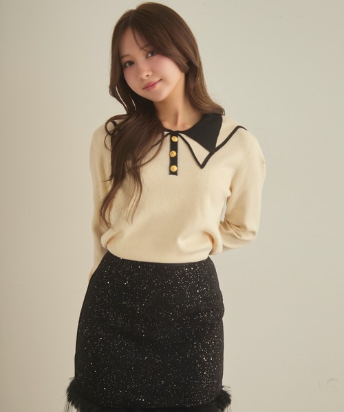 TITTY&CO.（ティティーアンドコー）の「バイカラー襟ニット（ニット/セーター・レディース・アイボリー/チャコールグレー/ネイビー・FREE）」の7枚目の写真