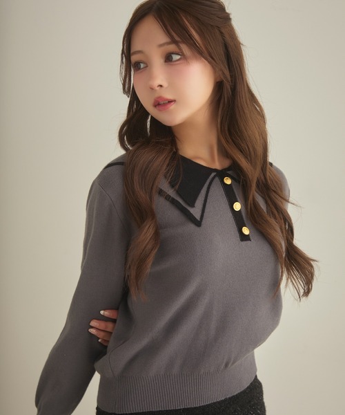 TITTY&CO.（ティティーアンドコー）の「バイカラー襟ニット（ニット/セーター・レディース・アイボリー/チャコールグレー/ネイビー・FREE）」の10枚目の写真