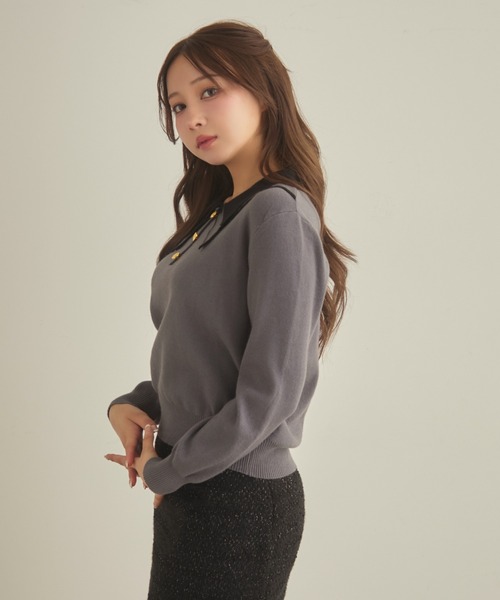 TITTY&CO.（ティティーアンドコー）の「バイカラー襟ニット（ニット/セーター・レディース・アイボリー/チャコールグレー/ネイビー・FREE）」の14枚目の写真