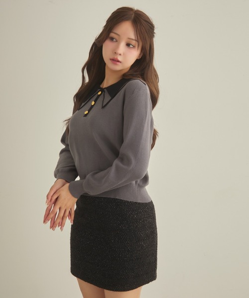 TITTY&CO.（ティティーアンドコー）の「バイカラー襟ニット（ニット/セーター・レディース・アイボリー/チャコールグレー/ネイビー・FREE）」の16枚目の写真