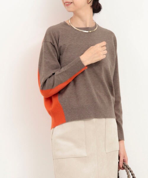 MICO COULIER（ミコクリエ）の「Cash feel 配色プルオーバーニット（ニット/セーター・レディース・チャコールグレー/ライトグレー/ブラウン・38）」の3枚目の写真