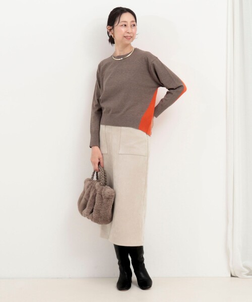 MICO COULIER（ミコクリエ）の「Cash feel 配色プルオーバーニット（ニット/セーター・レディース・チャコールグレー/ライトグレー/ブラウン・38）」の13枚目の写真