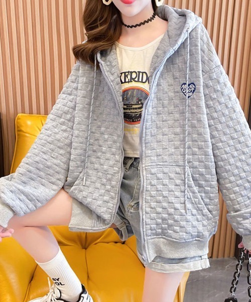 SallyLunn（サリーラン）の「ワンポイントブロック柄パーカー（パーカー・レディース・グレー/ブラック/ホワイト・MEDIUM/LARGE）」の3枚目の写真
