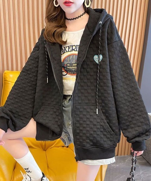 SallyLunn（サリーラン）の「ワンポイントブロック柄パーカー（パーカー・レディース・グレー/ブラック/ホワイト・MEDIUM/LARGE）」の7枚目の写真