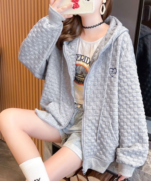 SallyLunn（サリーラン）の「ワンポイントブロック柄パーカー（パーカー・レディース・グレー/ブラック/ホワイト・MEDIUM/LARGE）」の6枚目の写真