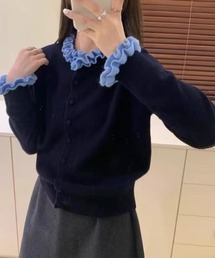 Diosfront（ディオスフロント）の「配色フリルドッキングニットカーディガン（カーディガン/ボレロ）」