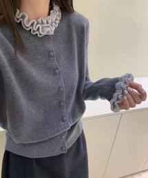 Diosfront（ディオスフロント）の「配色フリルドッキングニットカーディガン（カーディガン/ボレロ）」