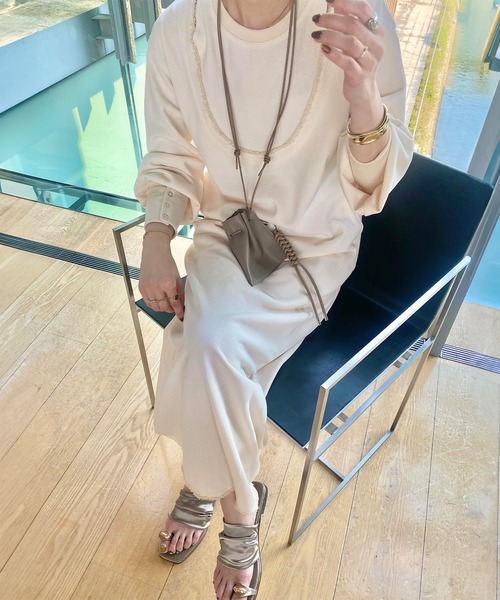 ISOOK（アイスー）の「レイヤードデザインワッフルワンピース（kiharu original）/ ロング丈 レイヤード風 サーマル 長袖 春 春服（ワンピース・レディース・ブラック/アイボリー・FREE）」の17枚目の写真