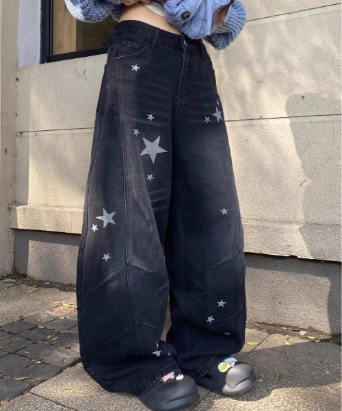 ViViDAY(ビビデー)の「星柄ワイドデニムパンツ(デニムパンツ・レディース・ブラック/サックスブルー・S/M/L/XS)」の22枚目の写真