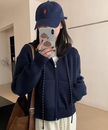フード付きジップアップショートカーディガン