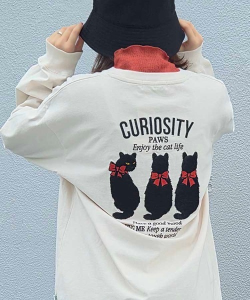 Bleu Bleuet（ブルーブルーエ）の「クロネコ刺繍ロンT（Tシャツ/カットソー・レディース・オフホワイト/ピンク/ライトグレー・M/L）」の2枚目の写真