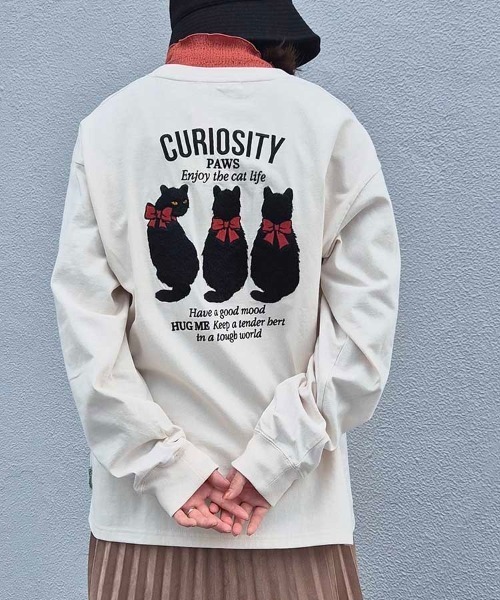 Bleu Bleuet（ブルーブルーエ）の「クロネコ刺繍ロンT（Tシャツ/カットソー・レディース・オフホワイト/ピンク/ライトグレー・M/L）」の10枚目の写真