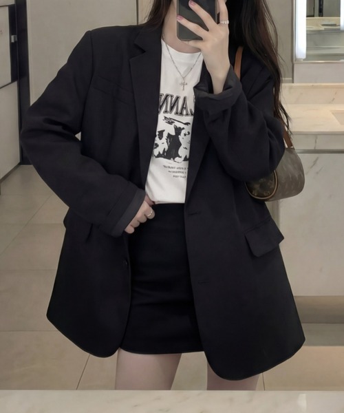 cammie(キャミー)の「ゆったりジャケット(テーラードジャケット・レディース・ブラック・S/L/M)」の1枚目の写真