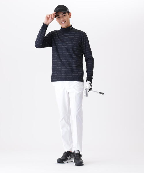 【ホワイト】ロゴラッピングペーパー柄 長袖 モックネック プルオーバー (MENS) セール】ロゴラッピングペーパー柄 長袖 モックネック プルオーバー