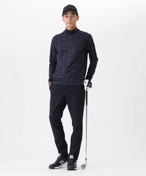 【ブラウン1】ロゴラッピングペーパー柄 長袖 モックネック プルオーバー (MENS) New Balance Golf｜ロゴラッピングペーパー柄 長袖 モックネック プル