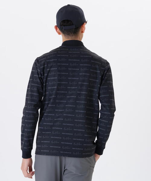 【ブラウン1】ロゴラッピングペーパー柄 長袖 モックネック プルオーバー (MENS) New Balance Golf｜ロゴラッピングペーパー柄 長袖 モックネック プル