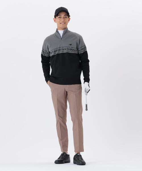 【ブラウン1】ロゴラッピングペーパー柄 長袖 モックネック プルオーバー (MENS) New Balance Golf｜ロゴラッピングペーパー柄 長袖 モックネック プル