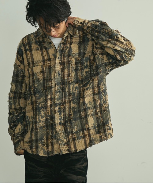 BLANK HOTEL(ブランクホテル)の「Paint-Splashed Damage Check Shirt / ペイントクラッシュチェックシャツ(シャツ/ブラウス・メンズ・ブラウン/ブラック・L/M)」の2枚目の写真