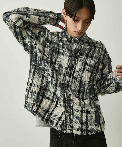BLANK HOTEL(ブランクホテル)の「Paint-Splashed Damage Check Shirt / ペイントクラッシュチェックシャツ(シャツ/ブラウス・メンズ・ブラウン/ブラック・L/M)」の4枚目の写真