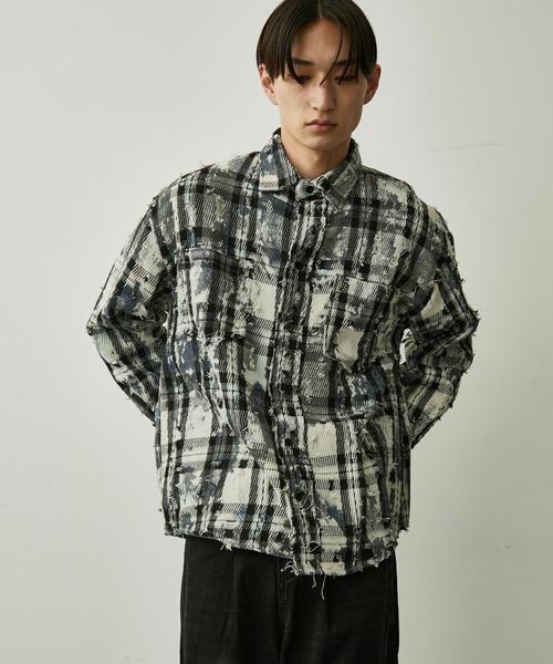 BLANK HOTEL(ブランクホテル)の「Paint-Splashed Damage Check Shirt / ペイントクラッシュチェックシャツ(シャツ/ブラウス・メンズ・ブラウン/ブラック・L/M)」の15枚目の写真