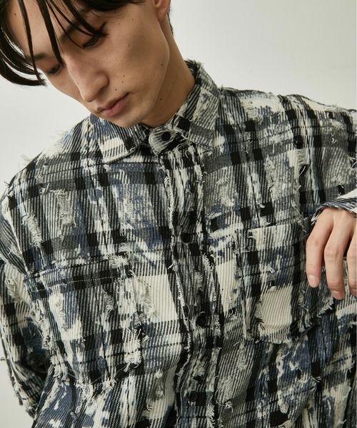 BLANK HOTEL(ブランクホテル)の「Paint-Splashed Damage Check Shirt / ペイントクラッシュチェックシャツ(シャツ/ブラウス・メンズ・ブラウン/ブラック・L/M)」の7枚目の写真