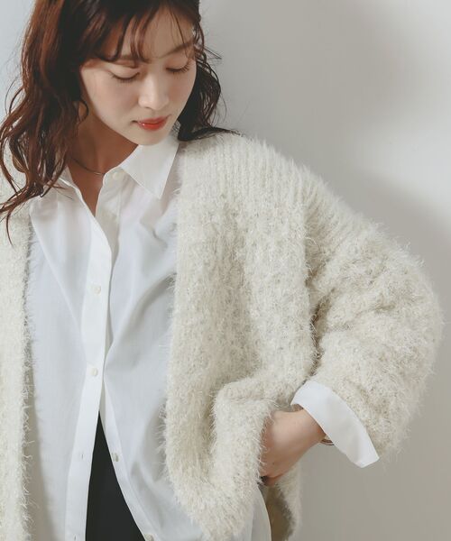 le.coeur blanc(ルクールブラン)の「ラメフェザーモールネップカーディガン(カーディガン/ボレロ・レディース・アイボリー/グレイッシュベージュ/チャコールグレー・38)」の8枚目の写真