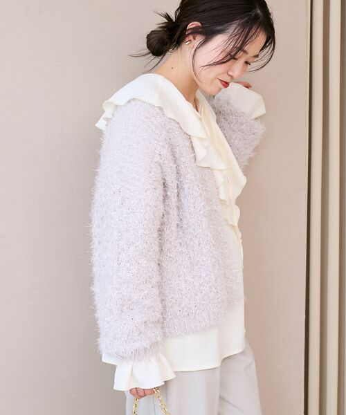 le.coeur blanc(ルクールブラン)の「ラメフェザーモールネップカーディガン(カーディガン/ボレロ・レディース・アイボリー/グレイッシュベージュ/チャコールグレー・38)」の19枚目の写真