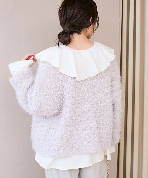 le.coeur blanc(ルクールブラン)の「ラメフェザーモールネップカーディガン(カーディガン/ボレロ・レディース・アイボリー/グレイッシュベージュ/チャコールグレー・38)」の21枚目の写真
